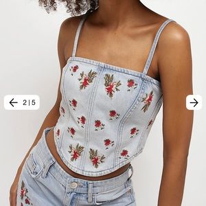 River island blue denim floral crop top corset